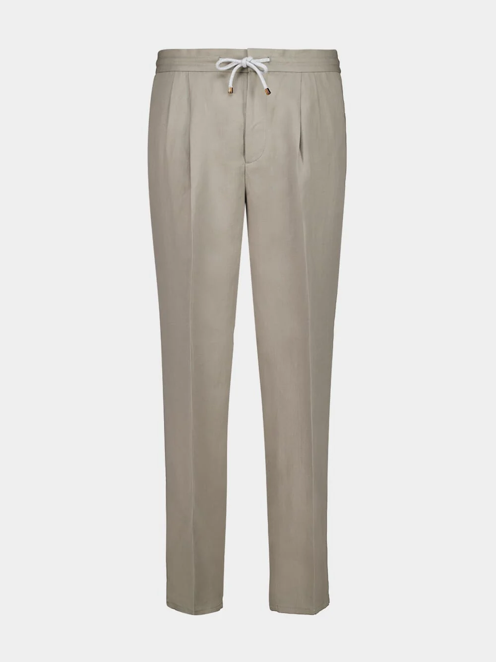 Khaki Green Linen Cotton Drawstring Trousers
