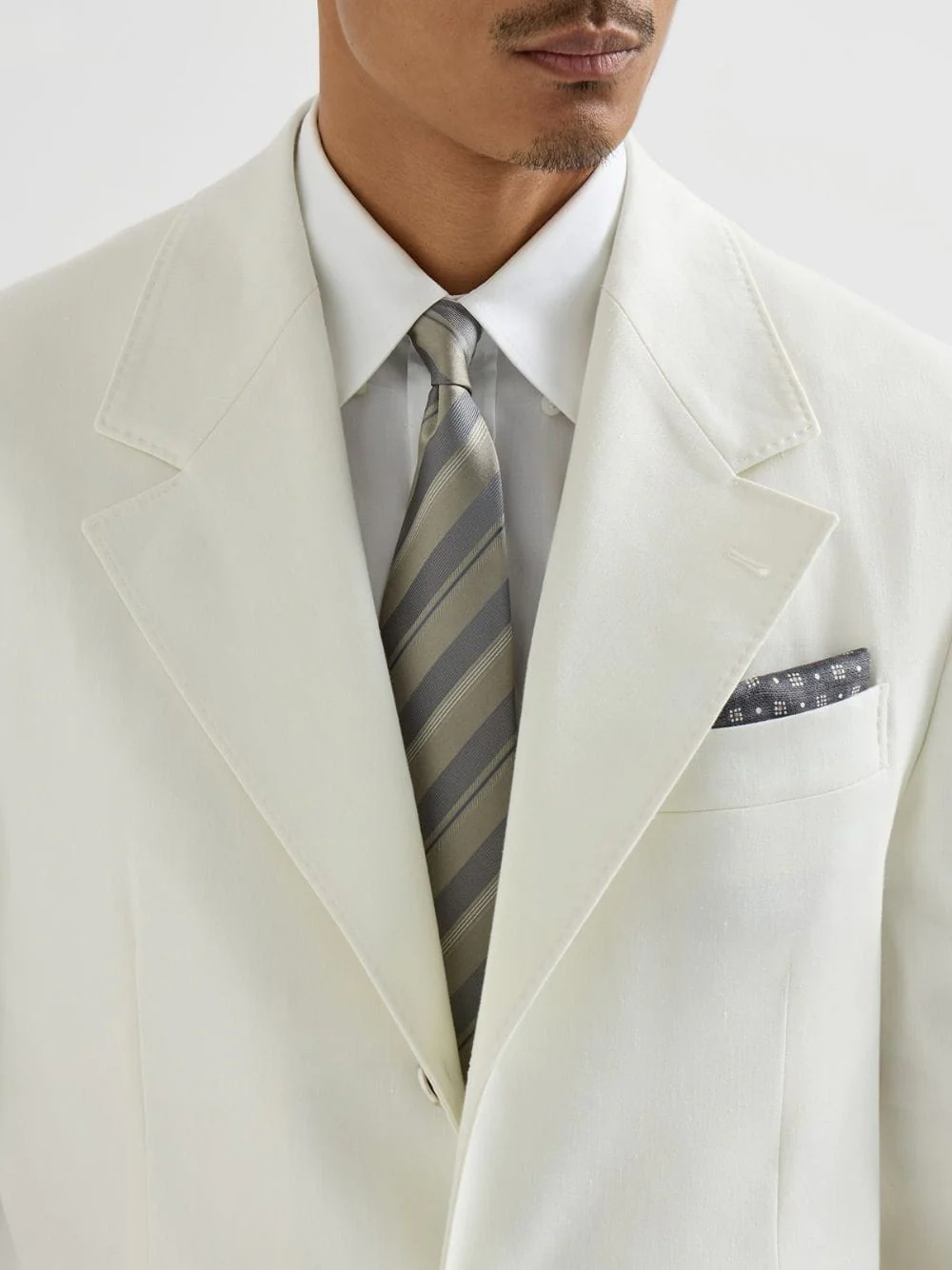Khaki Striped Silk Tie - Image 2