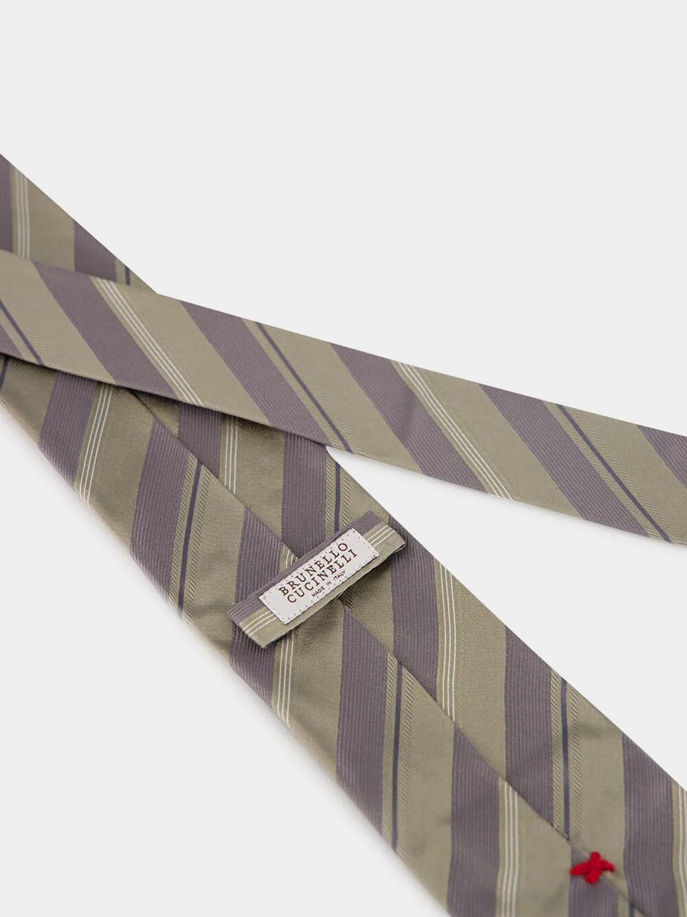 Khaki Striped Silk Tie - Image 5