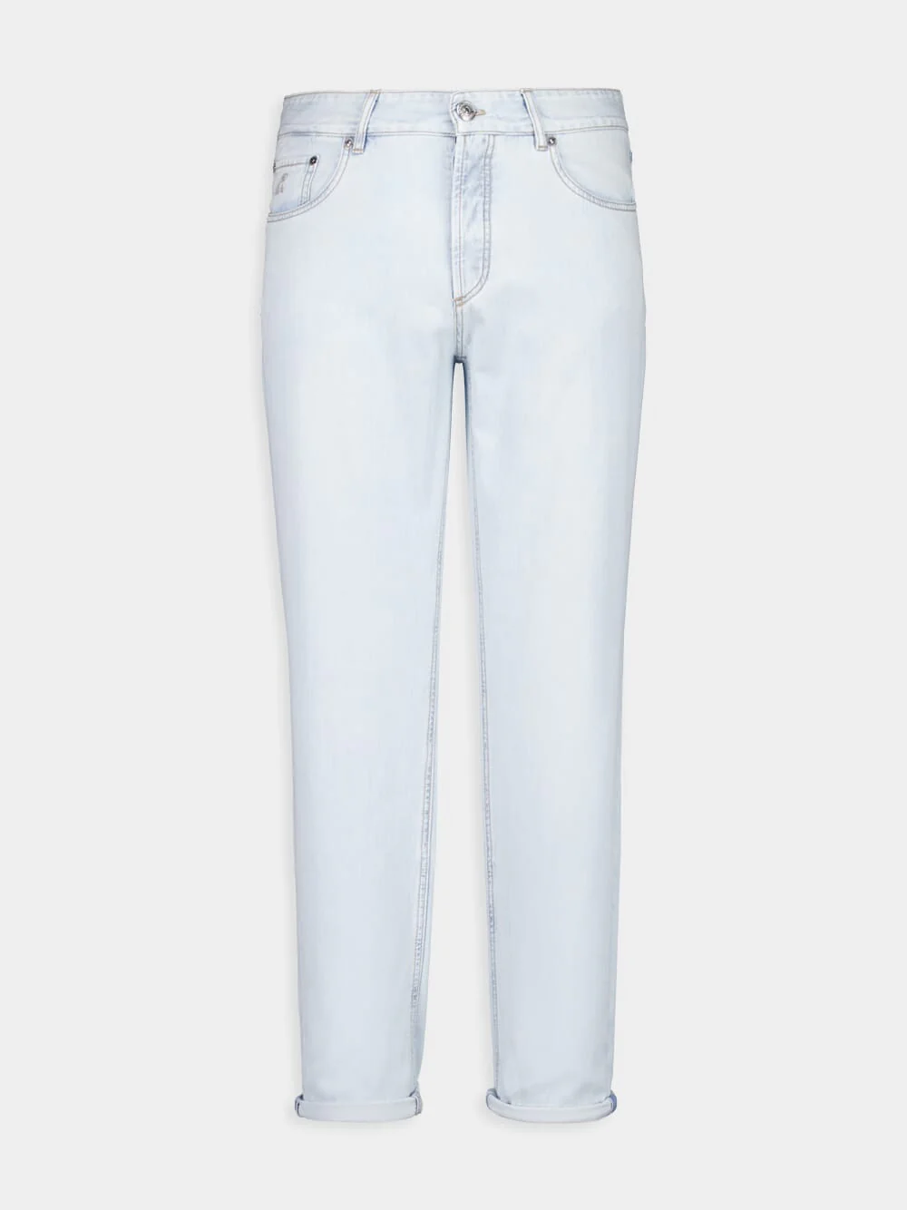 Light Blue Washed Cuffed-Hem Jeans