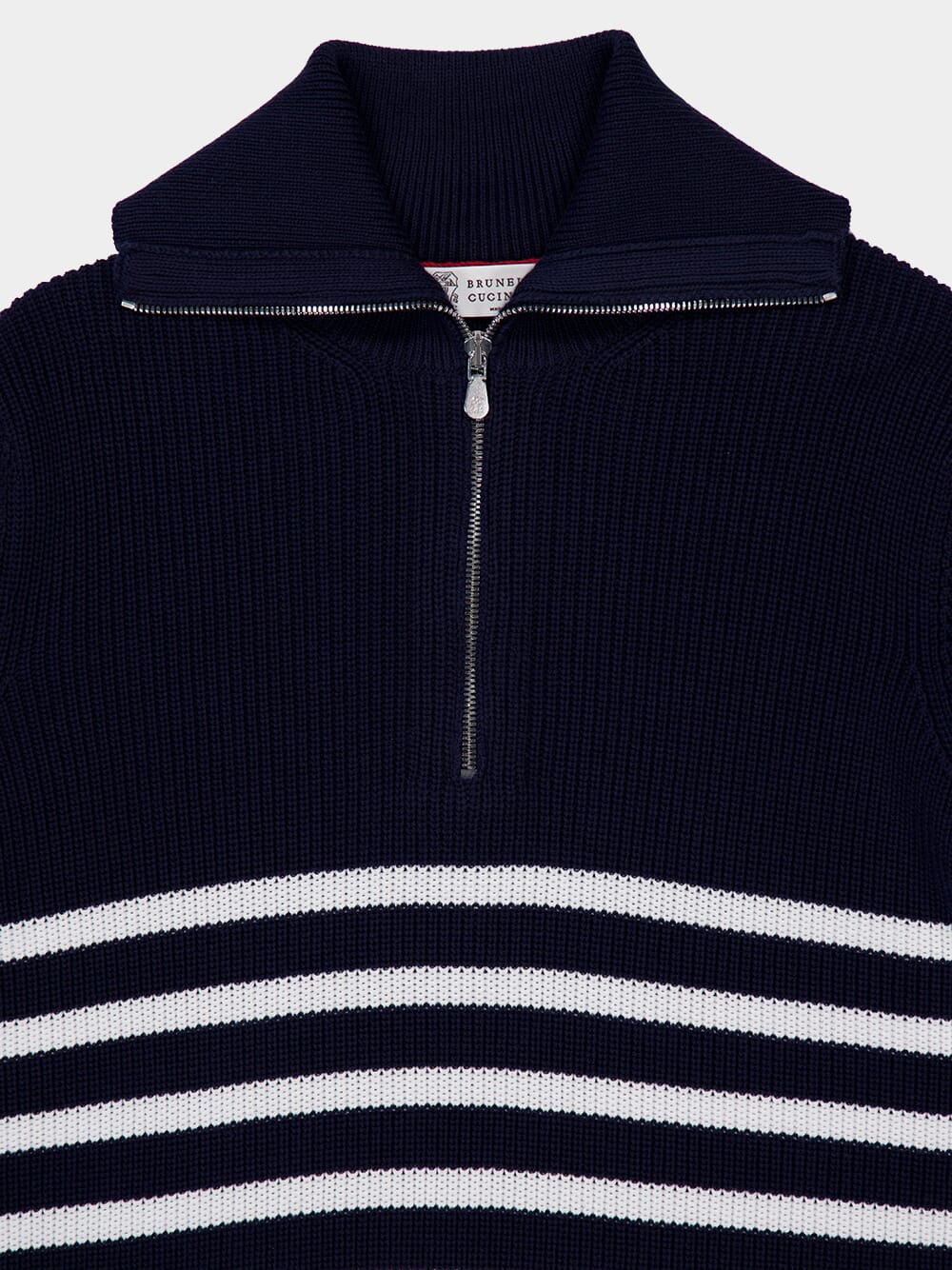 Navy Blue Knitted Cotton Zip-Neck Sweater - Image 3