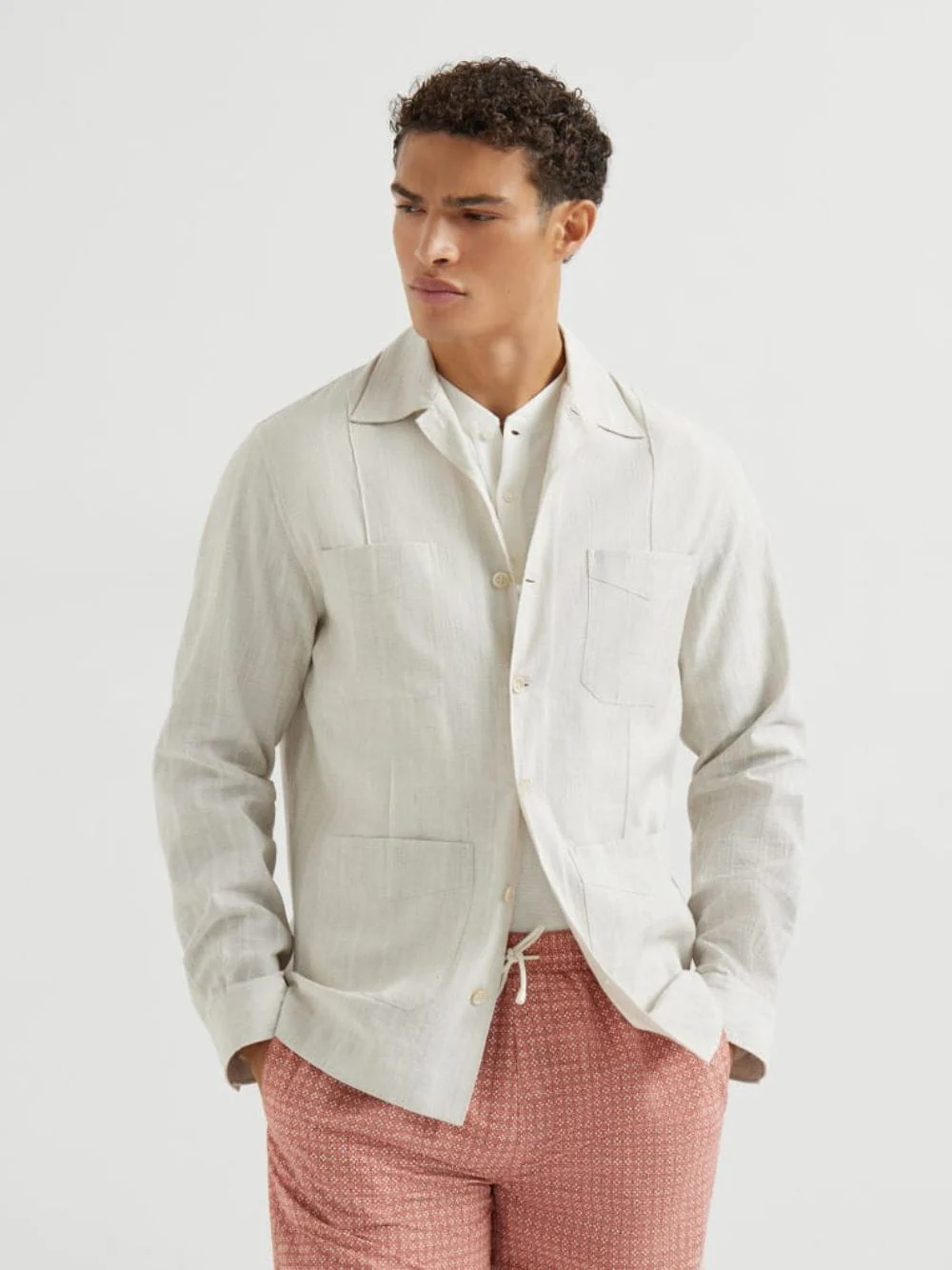 Rope Cotton and Linen Jacquard Stripe Easy Fit Guayabera