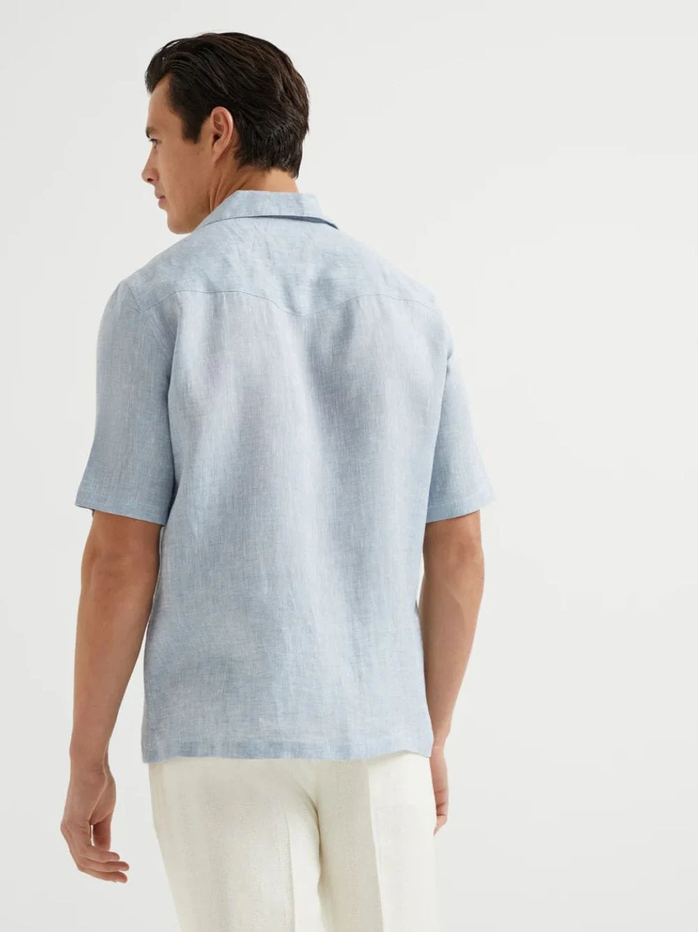 Sky Blue Linen Short-Sleeve Shirt - Image 3