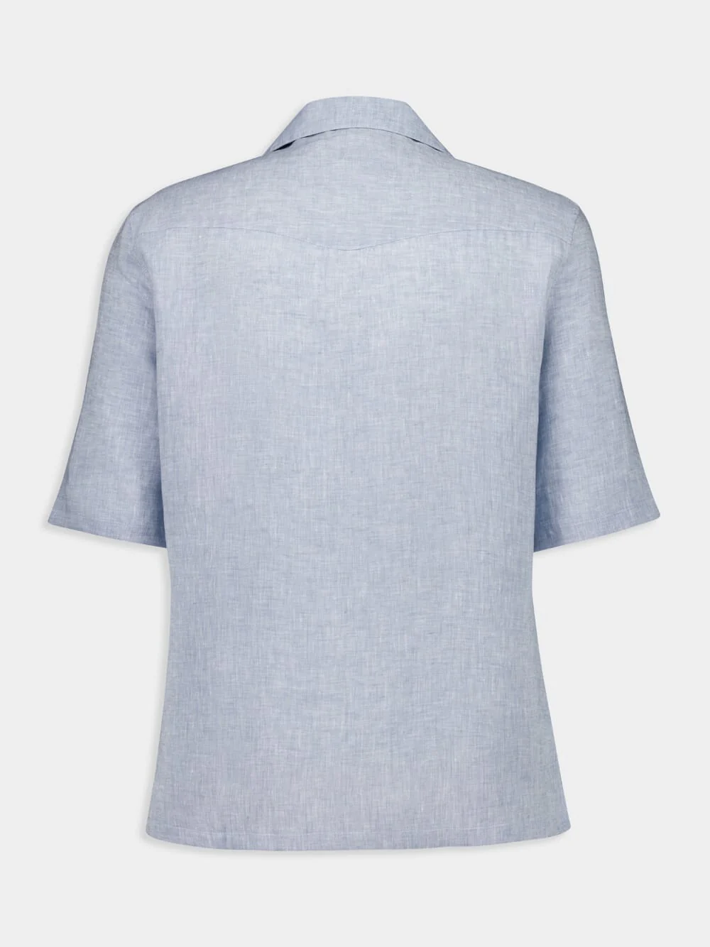 Sky Blue Linen Short-Sleeve Shirt - Image 4