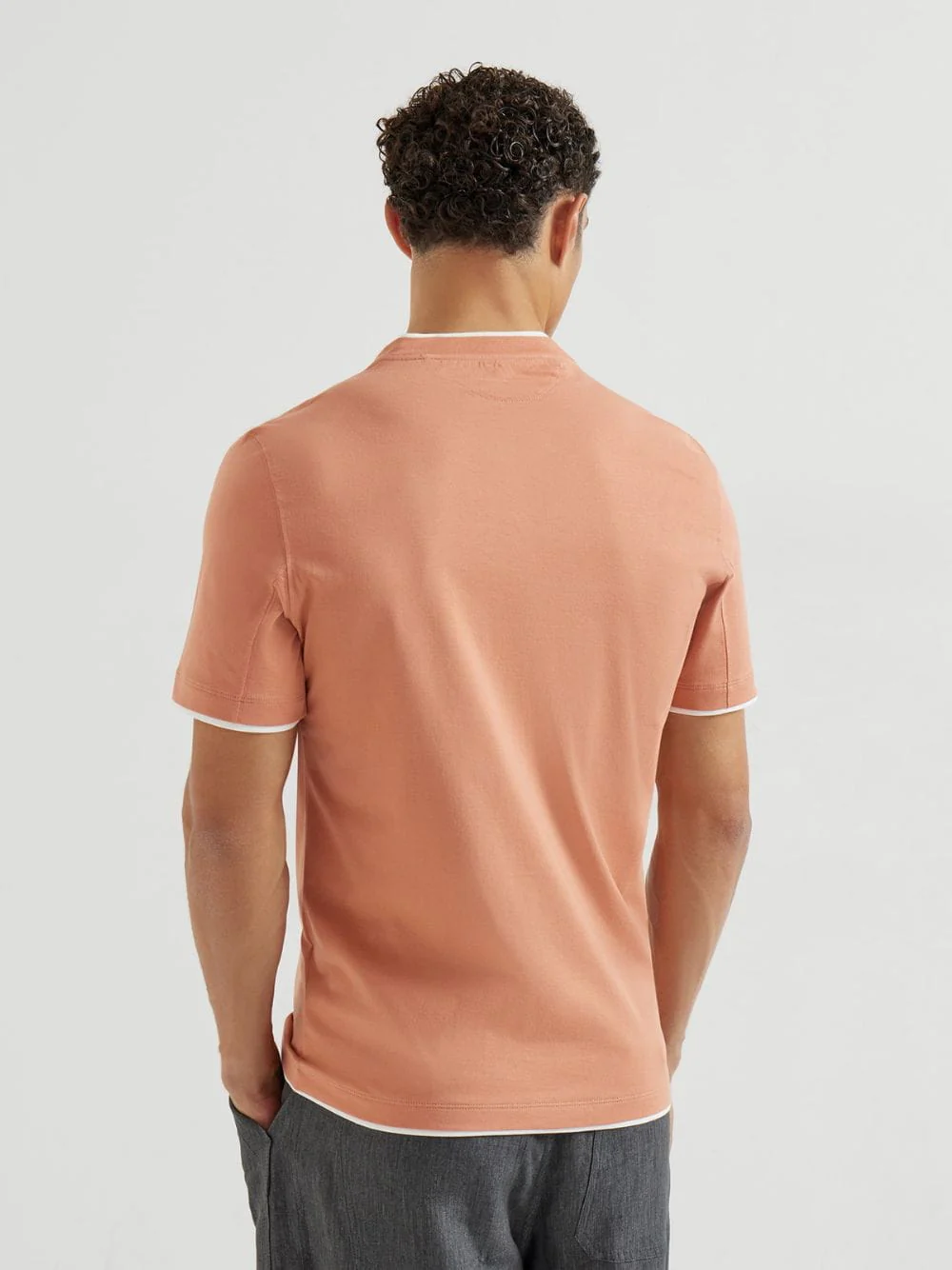 Apricot Cotton Faux-Layered Crew Neck T-Shirt - Image 3