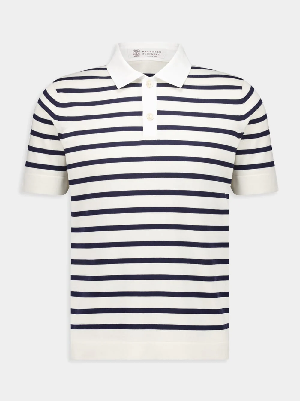 White and Navy Blue Striped Polo Sweater Short Sleeve