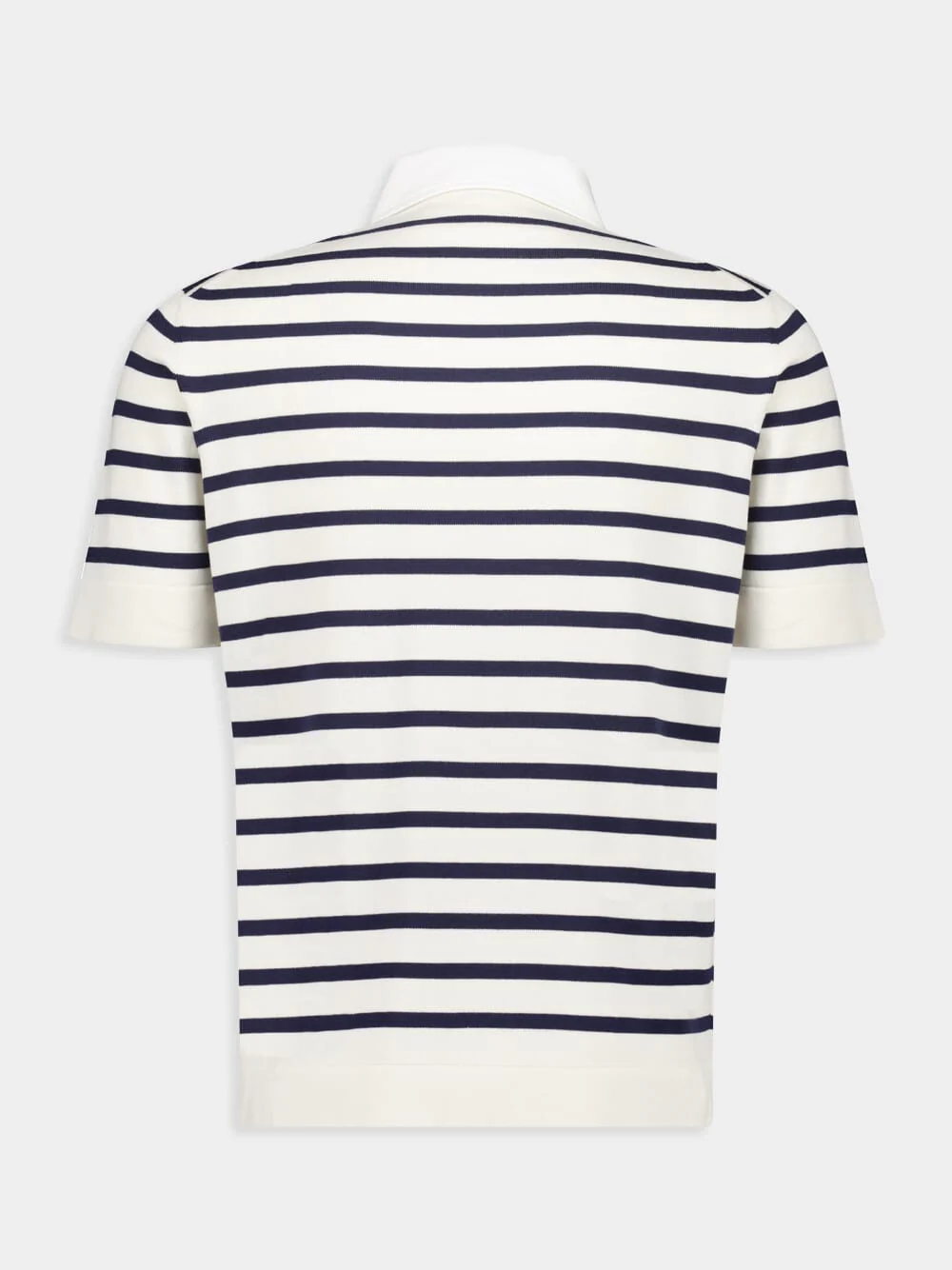 White and Navy Blue Striped Polo Sweater Short Sleeve - Image 2