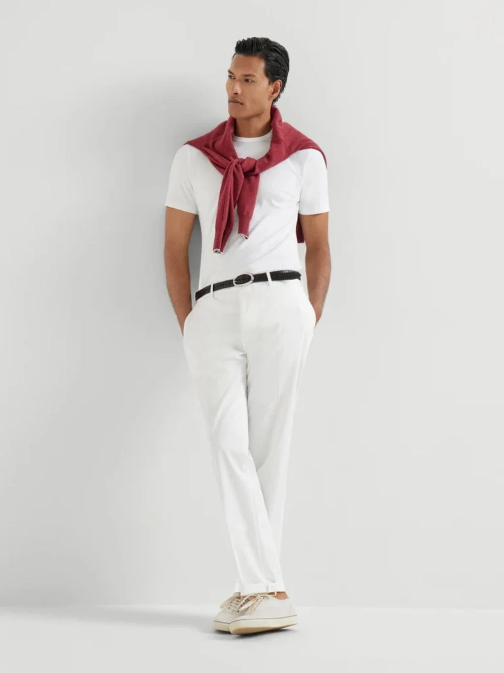 White Italian Fit Cotton Trousers