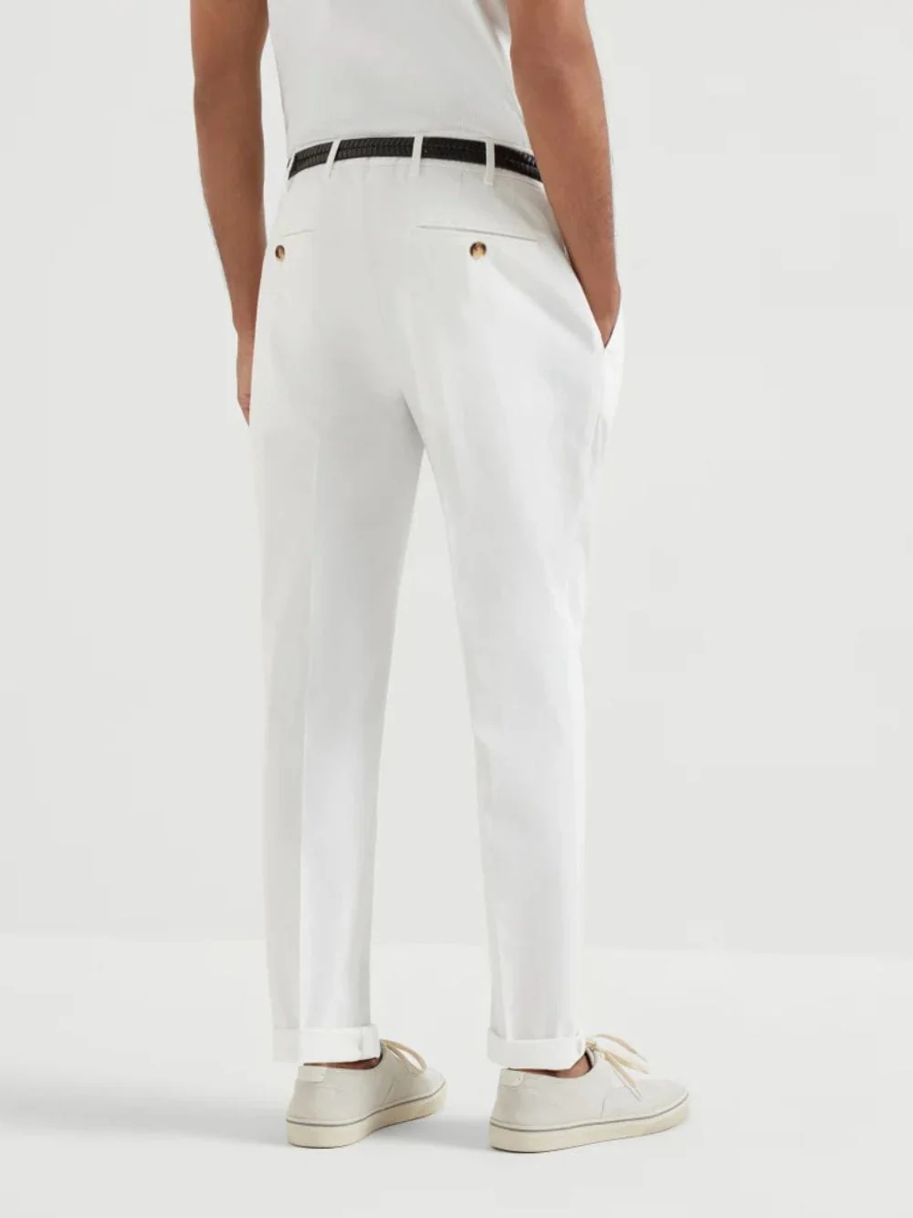 White Italian Fit Cotton Trousers - Image 3