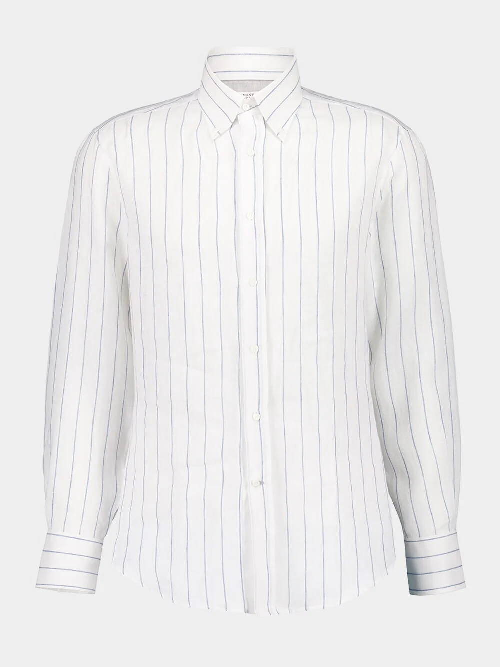 White Linen Striped Long-Sleeve Shirt