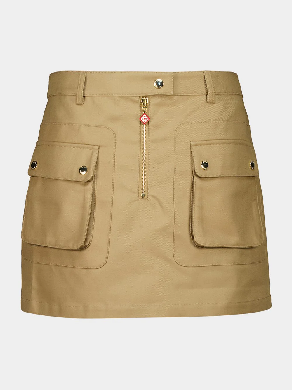 Beige Cotton Pocket Mini Skirt