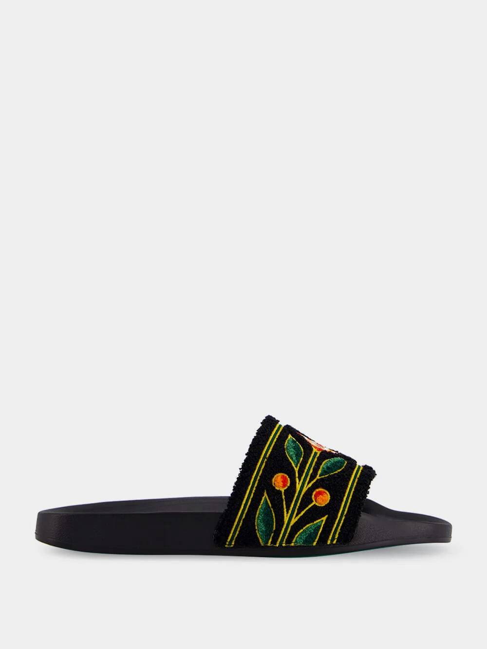 Black Embroidered Terry Slides