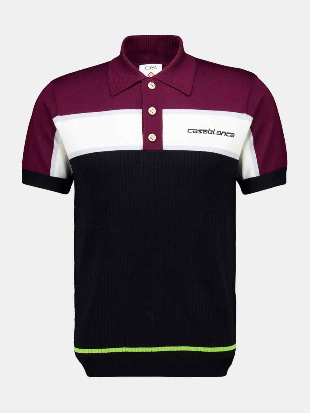 Black Merino Wool Stripe Polo Shirt