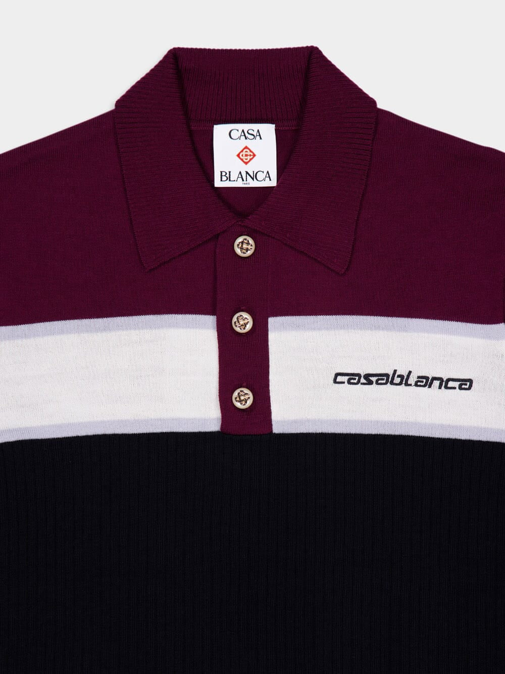 Black Merino Wool Stripe Polo Shirt - Image 3