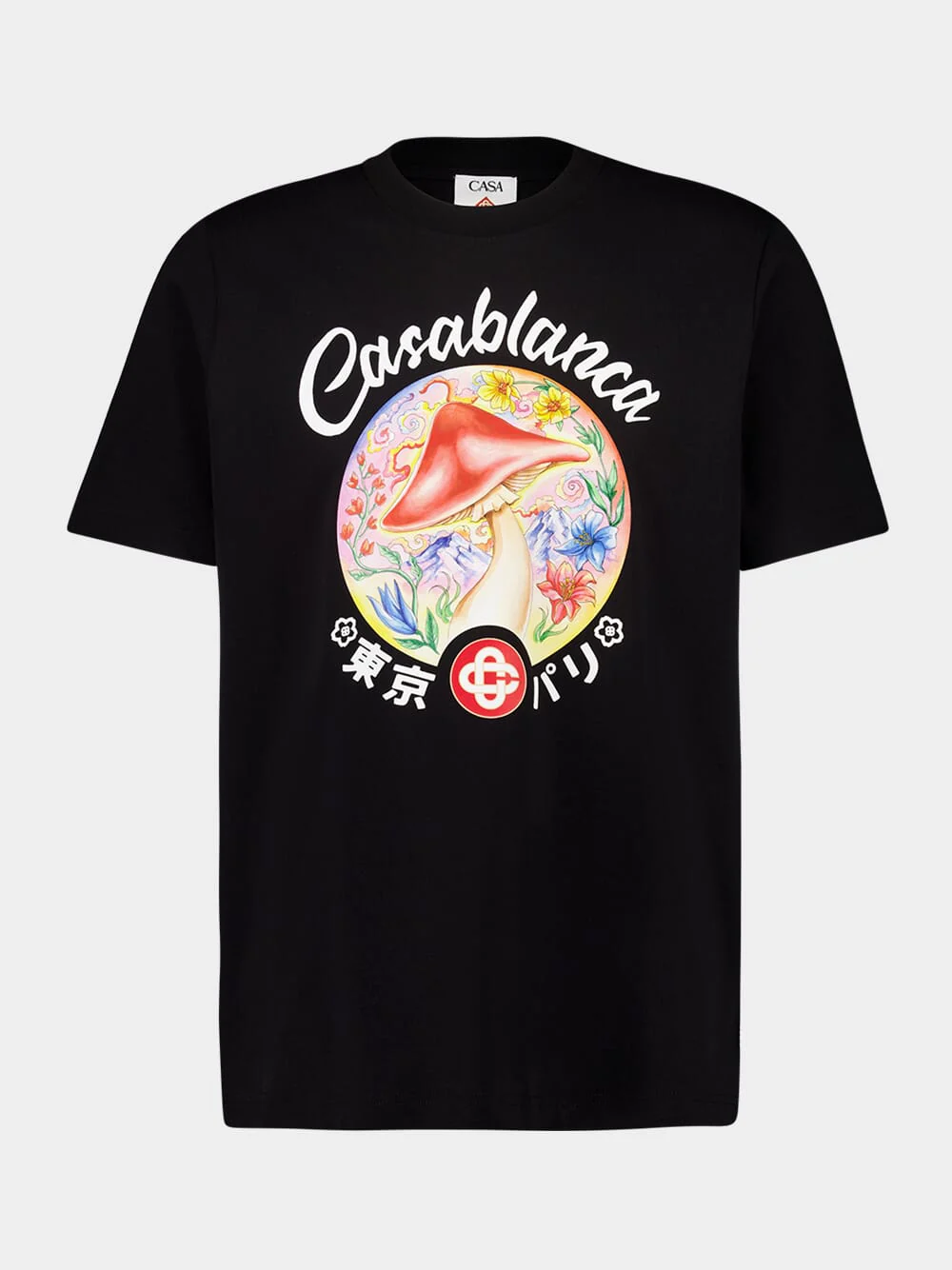 Black Mushroom Emblem Print T-Shirt