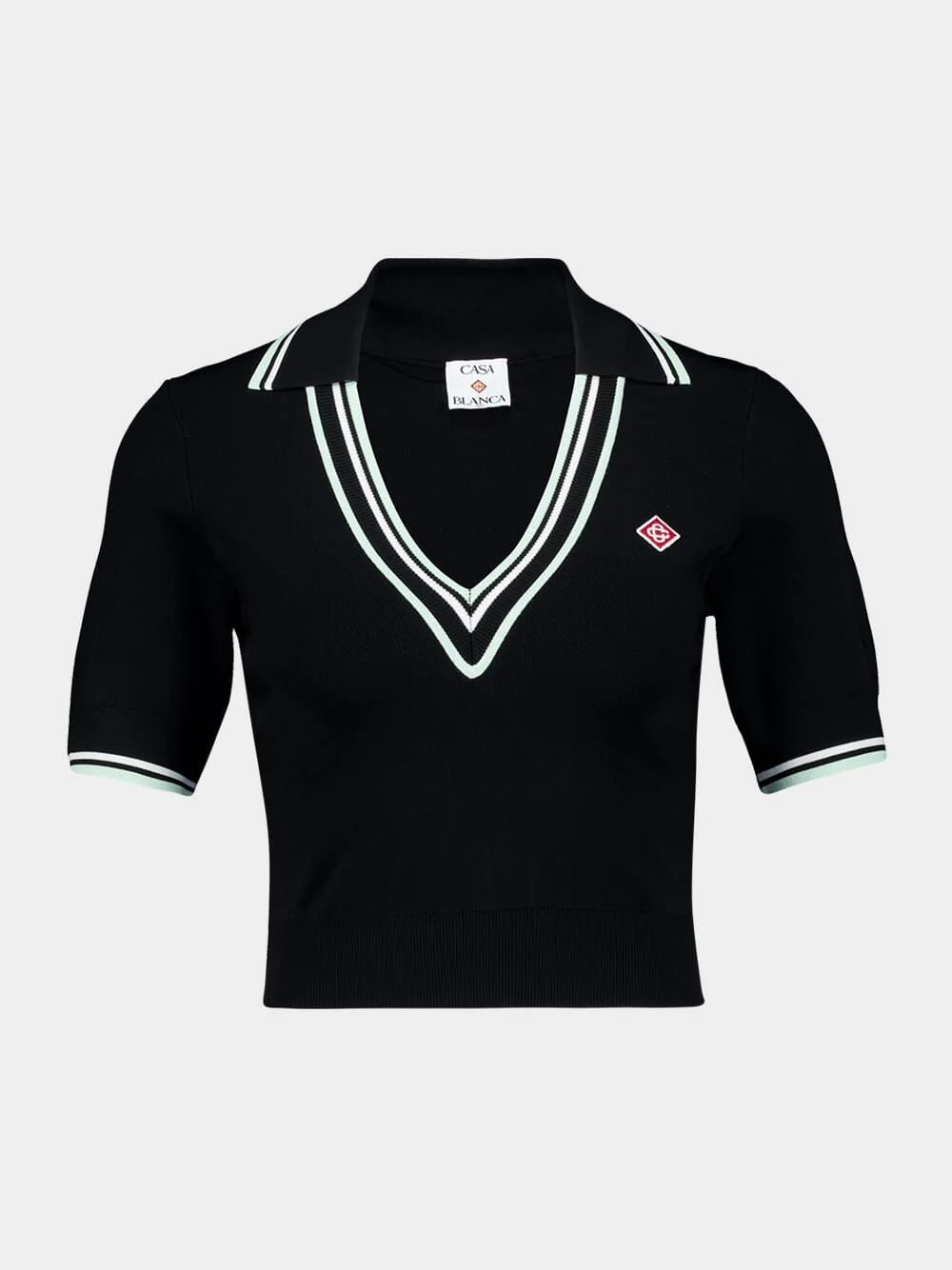 Black V-Neck Short-Sleeve Polo in Viscose