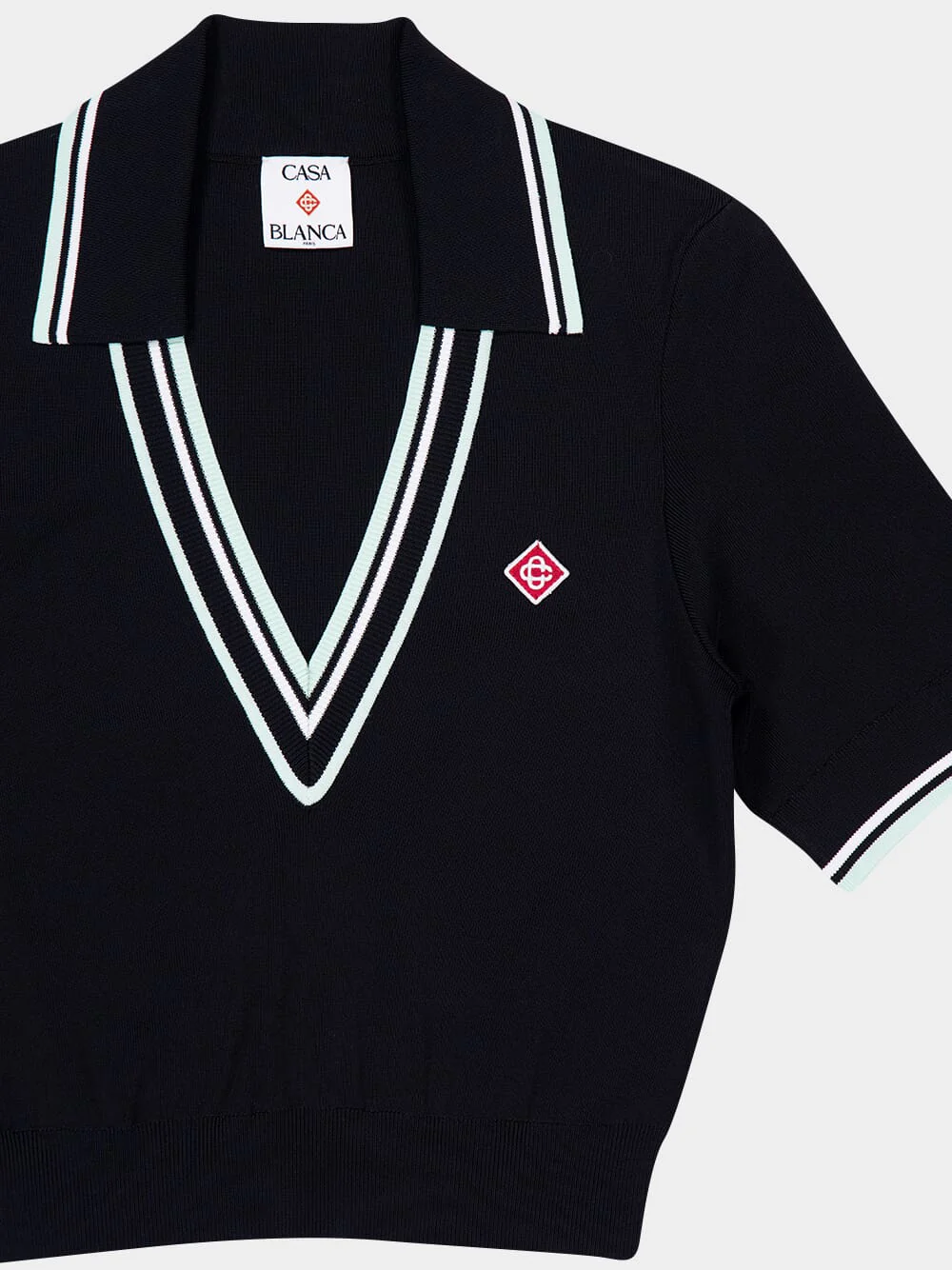 Black V-Neck Short-Sleeve Polo in Viscose - Image 3