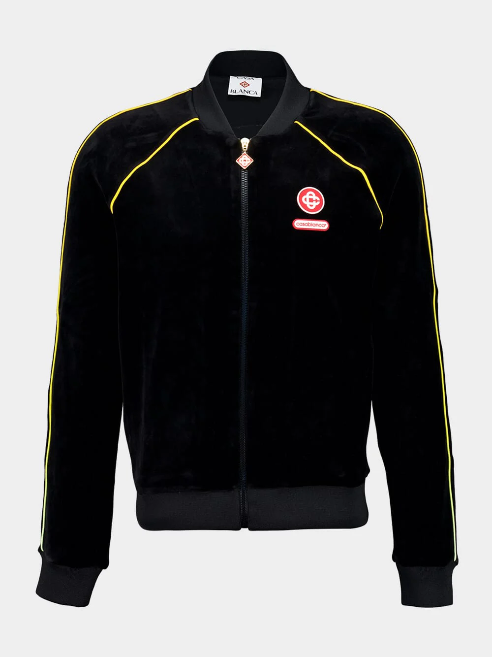 Black Velour Track Jacket with Gradient Piping