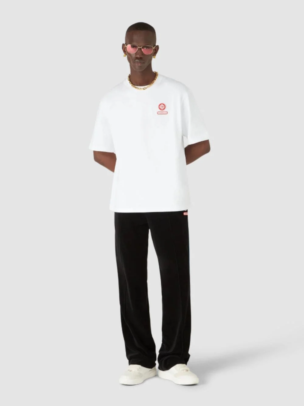 Black Velour Track Pants with Gradient Piping