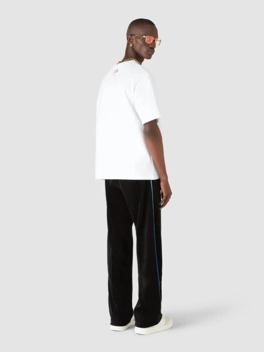 Black Velour Track Pants with Gradient Piping - Image 3