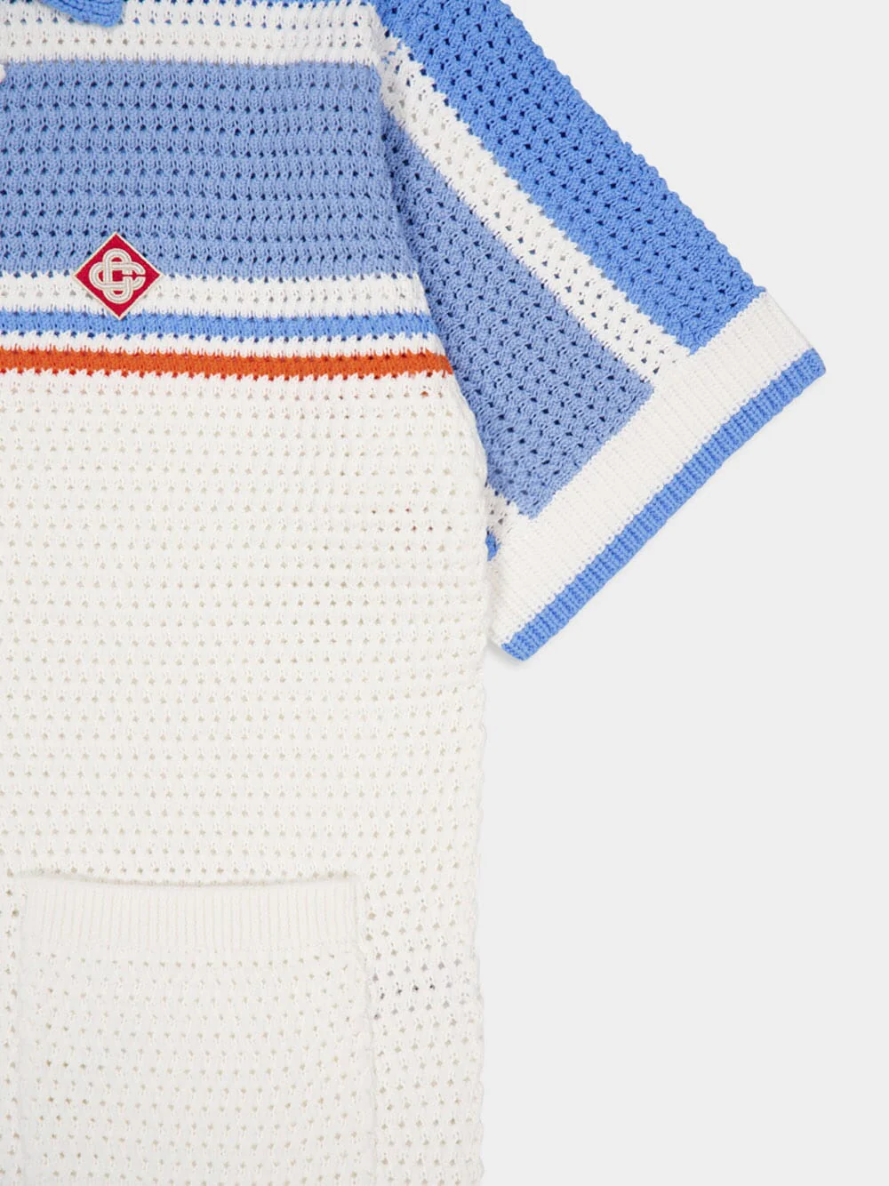 Blue Cotton Tennis Short Sleeve Crochet Shirt - Image 6