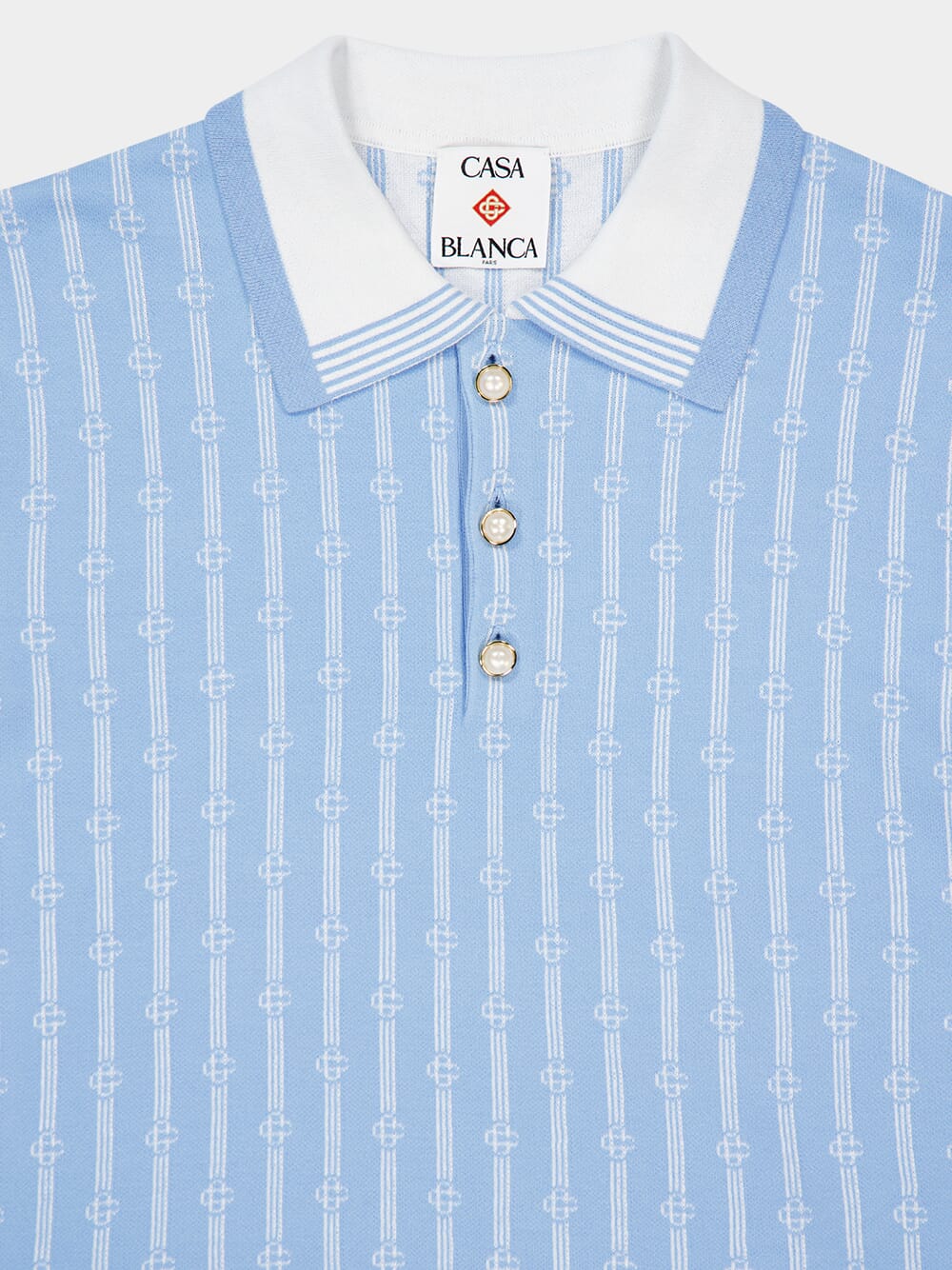 Blue Laurel Stripe Polo Shirt - Image 3