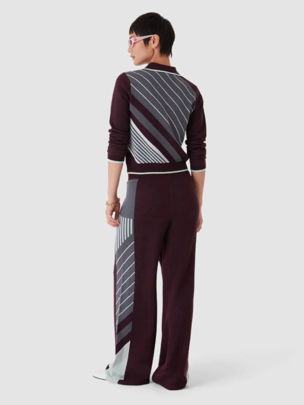 Burgundy Diagonal Merino Polo Shirt - Image 3