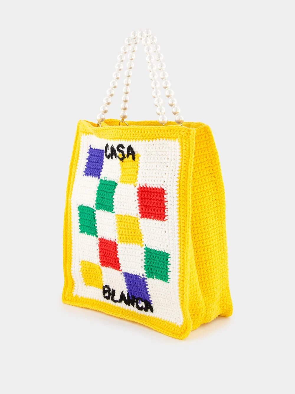 Checked Crochet-Knit Tote Bag - Image 5
