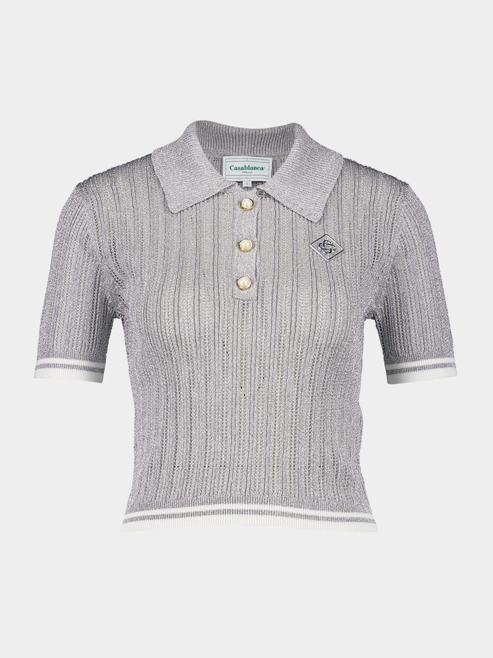 Silver Knitted Short-Sleeve Polo Shirt - Image 2