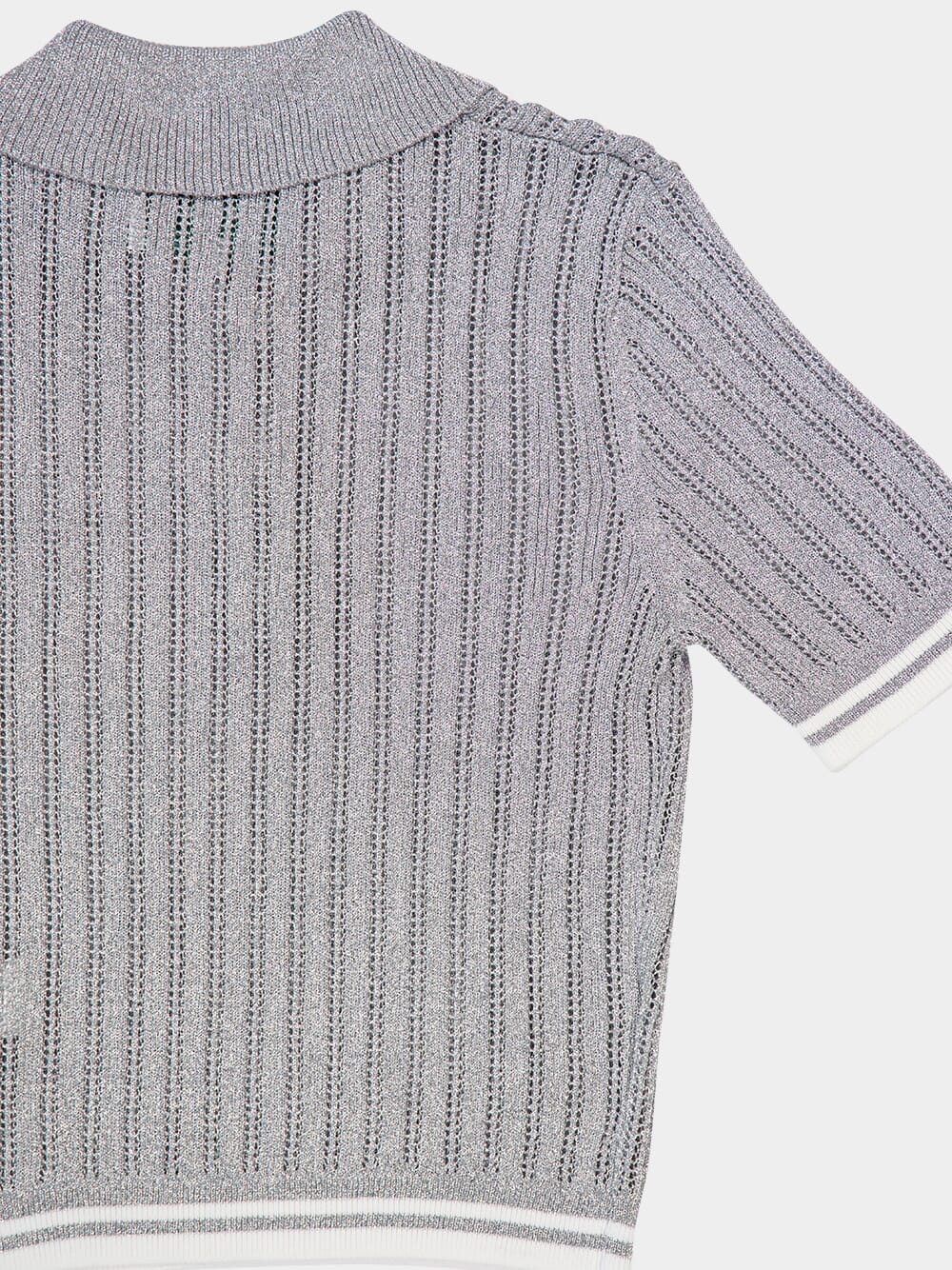 Silver Knitted Short-Sleeve Polo Shirt - Image 7
