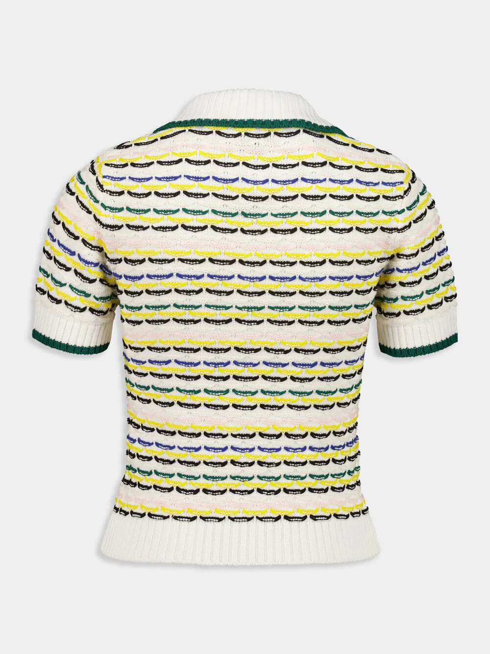 Cotton Tuck Stitch Cropped Polo Shirt in Multicolour - Image 3