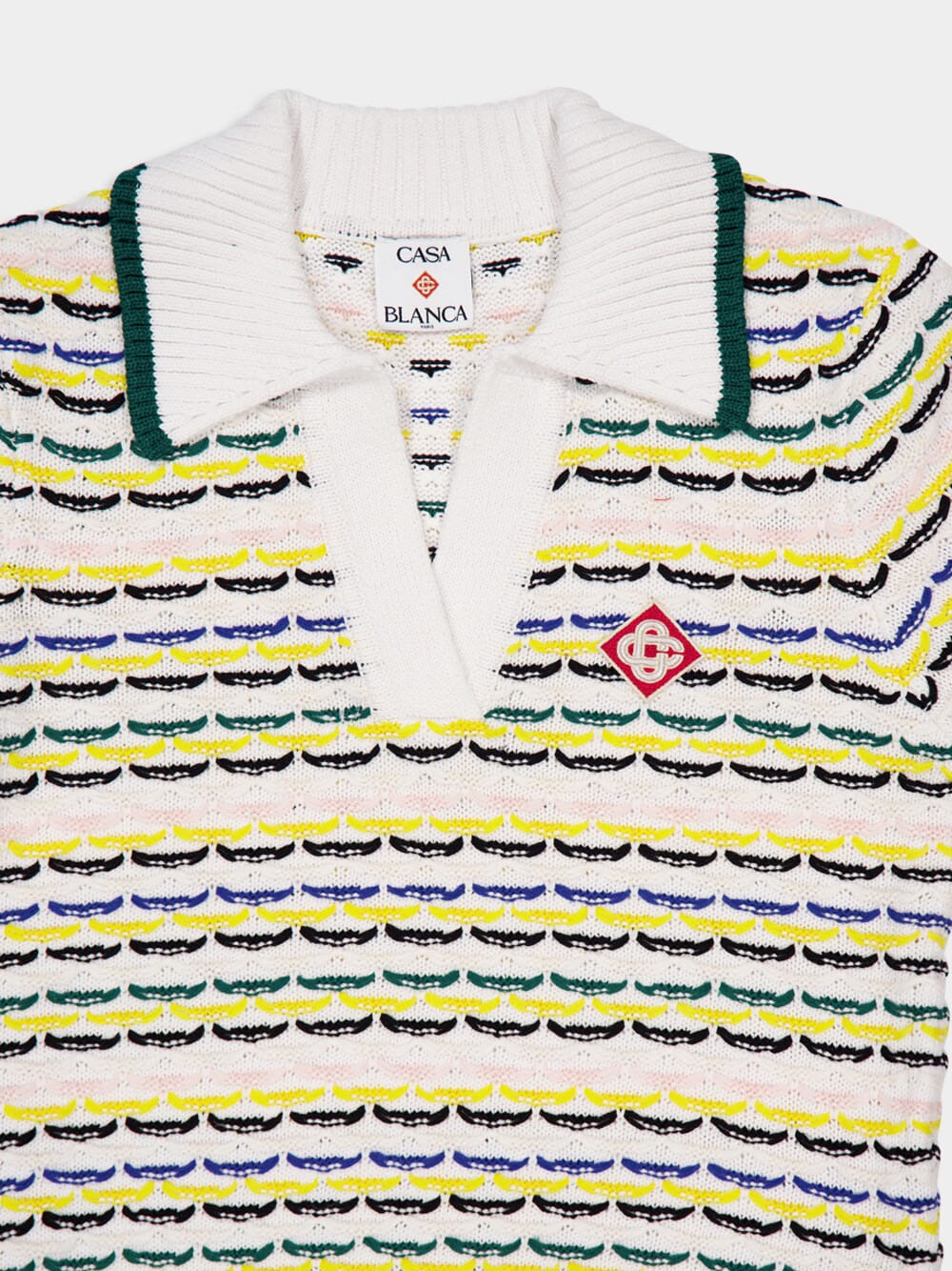 Cotton Tuck Stitch Cropped Polo Shirt in Multicolour - Image 4