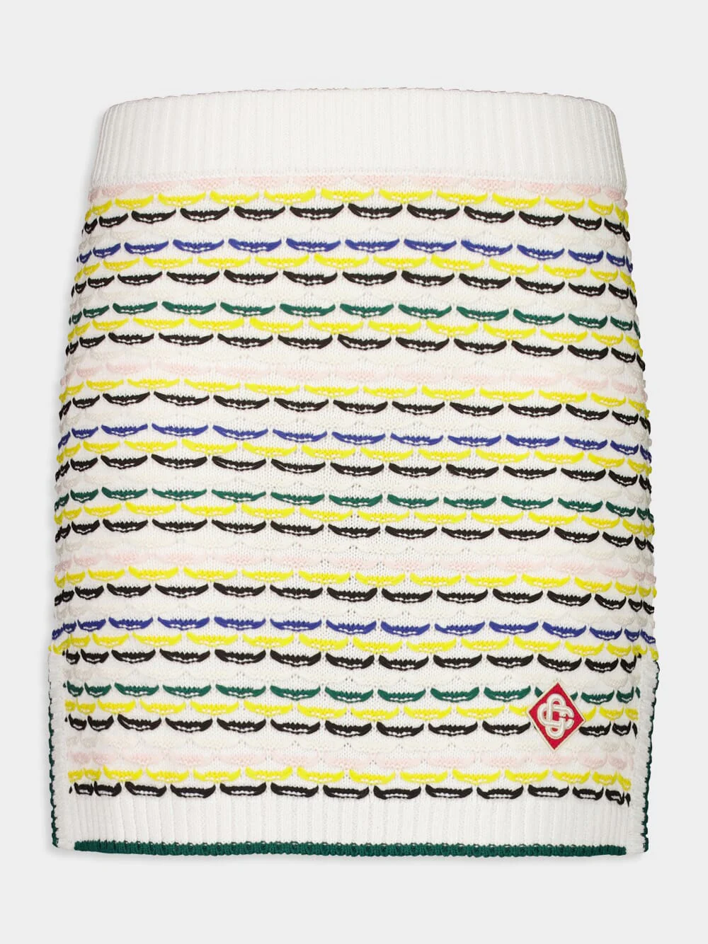 Cotton Tuck Stitch Knit Mini Skirt in Multicolour