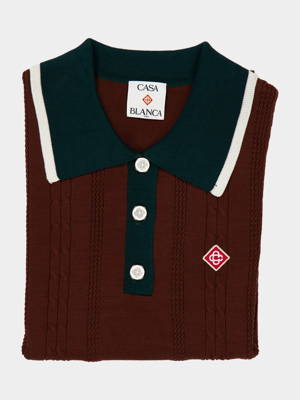 Dark Brown Cable Knit Polo Shirt - Image 10