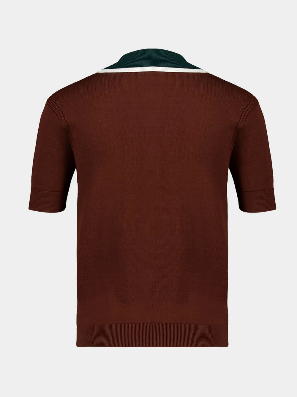 Dark Brown Cable Knit Polo Shirt - Image 8