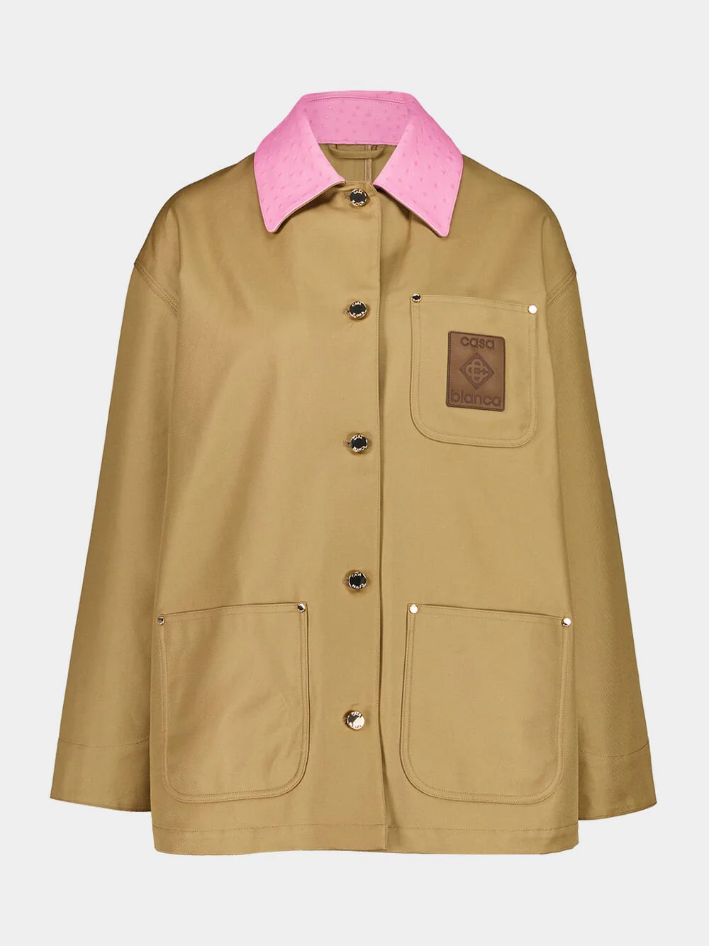 Ecru Cotton Workwear Jacket with Contrast Collar - Image 2
