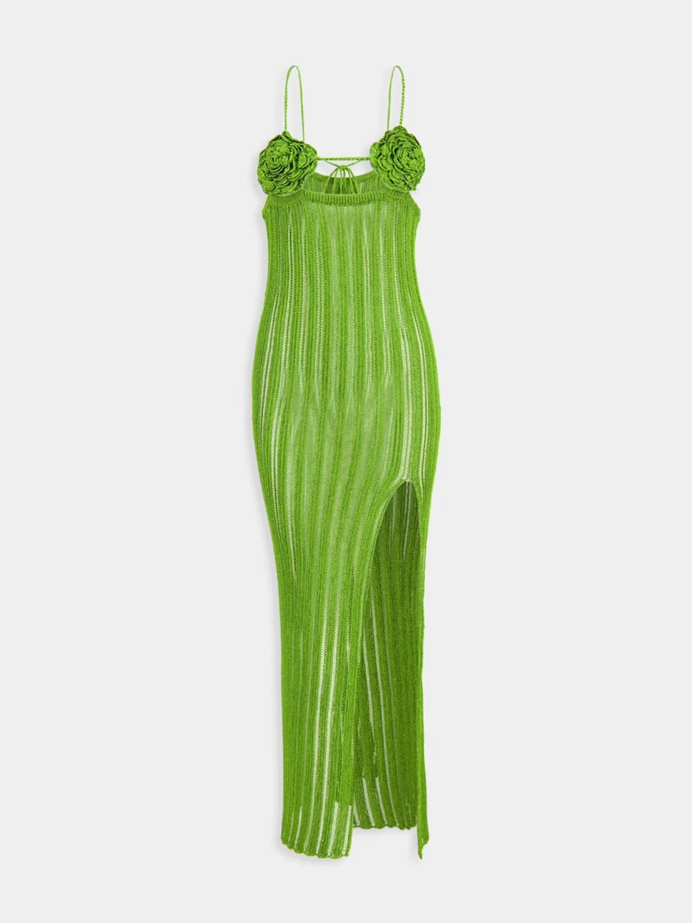 Green Dress Maxi with Straps Crochet Rose