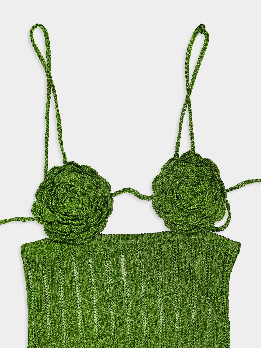 Green Dress Maxi with Straps Crochet Rose - Image 3