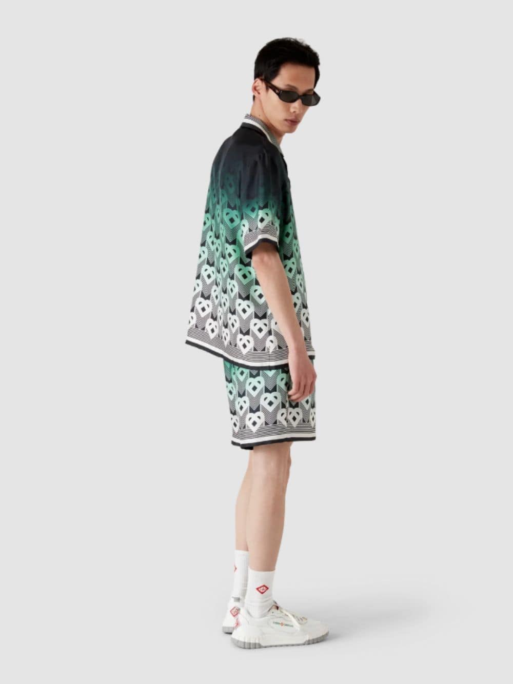 Green Gradient Monogram Short Sleeve Silk Shirt - Image 3
