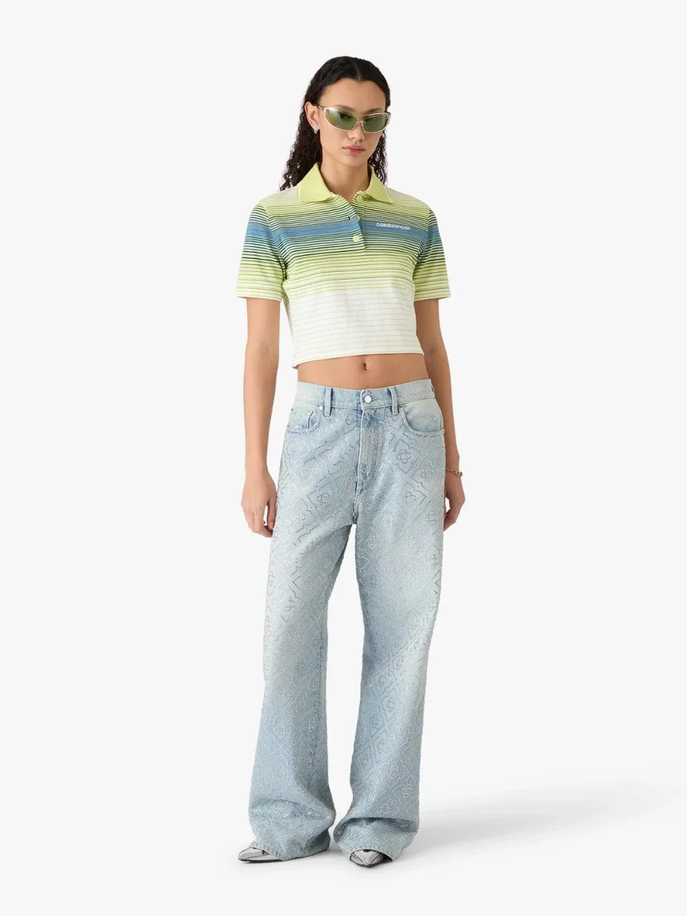 Green Gradient Striped Slim Fit Polo Shirt