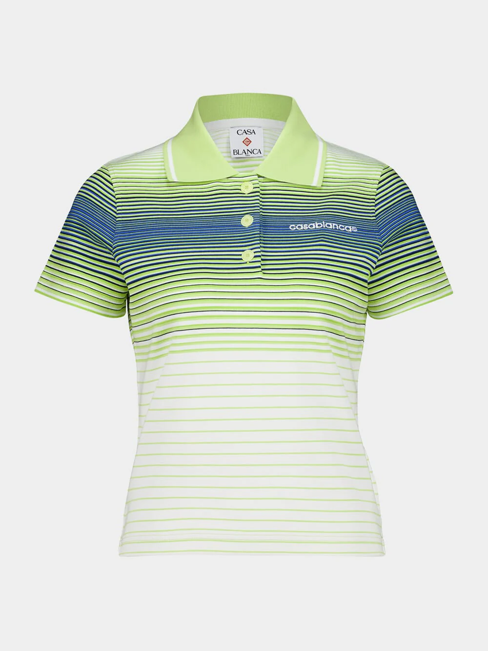 Green Gradient Striped Slim Fit Polo Shirt - Image 2