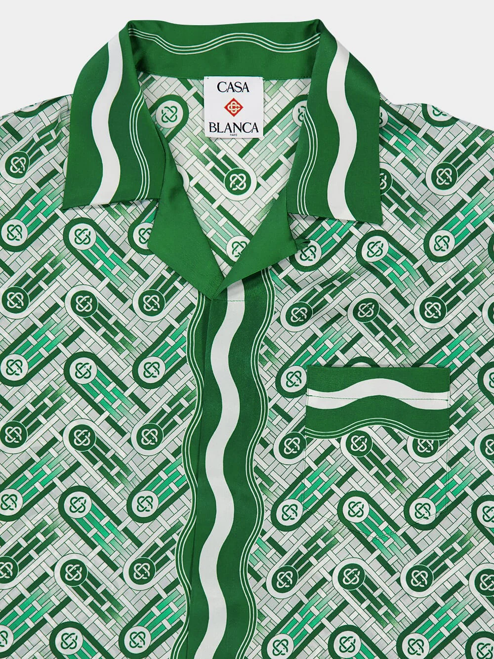 Green Silk Twill Cuban Collar Shirt - Image 3