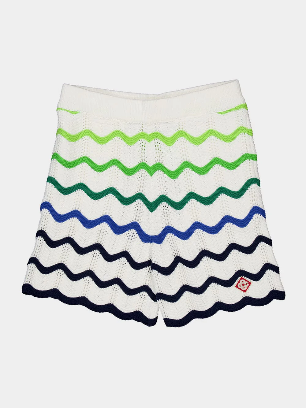 Green Wave Knit Cotton Shorts - Image 5