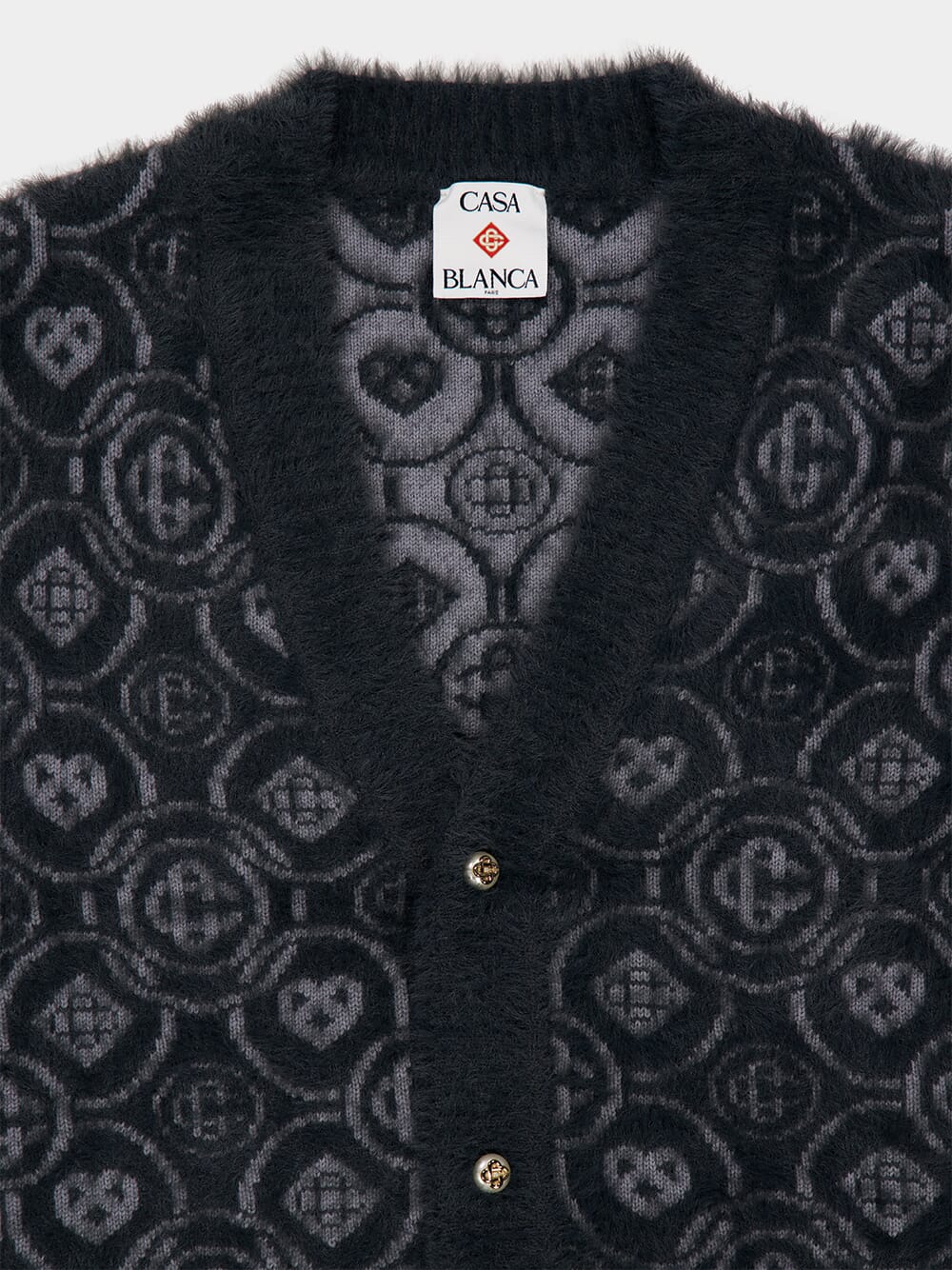 Grey Fluffy Monogram Wool Cardigan - Image 3