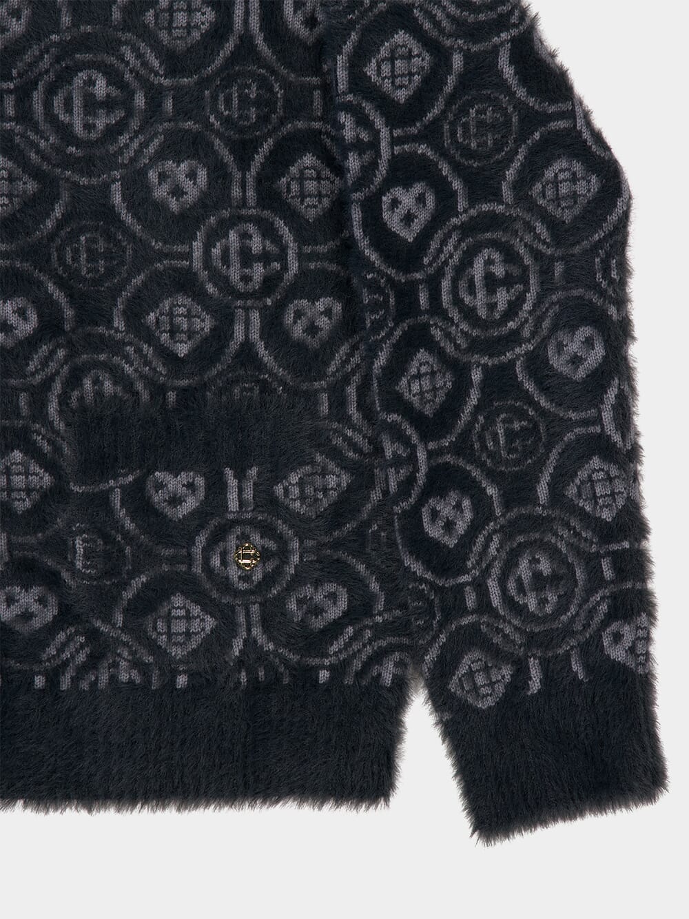 Grey Fluffy Monogram Wool Cardigan - Image 4