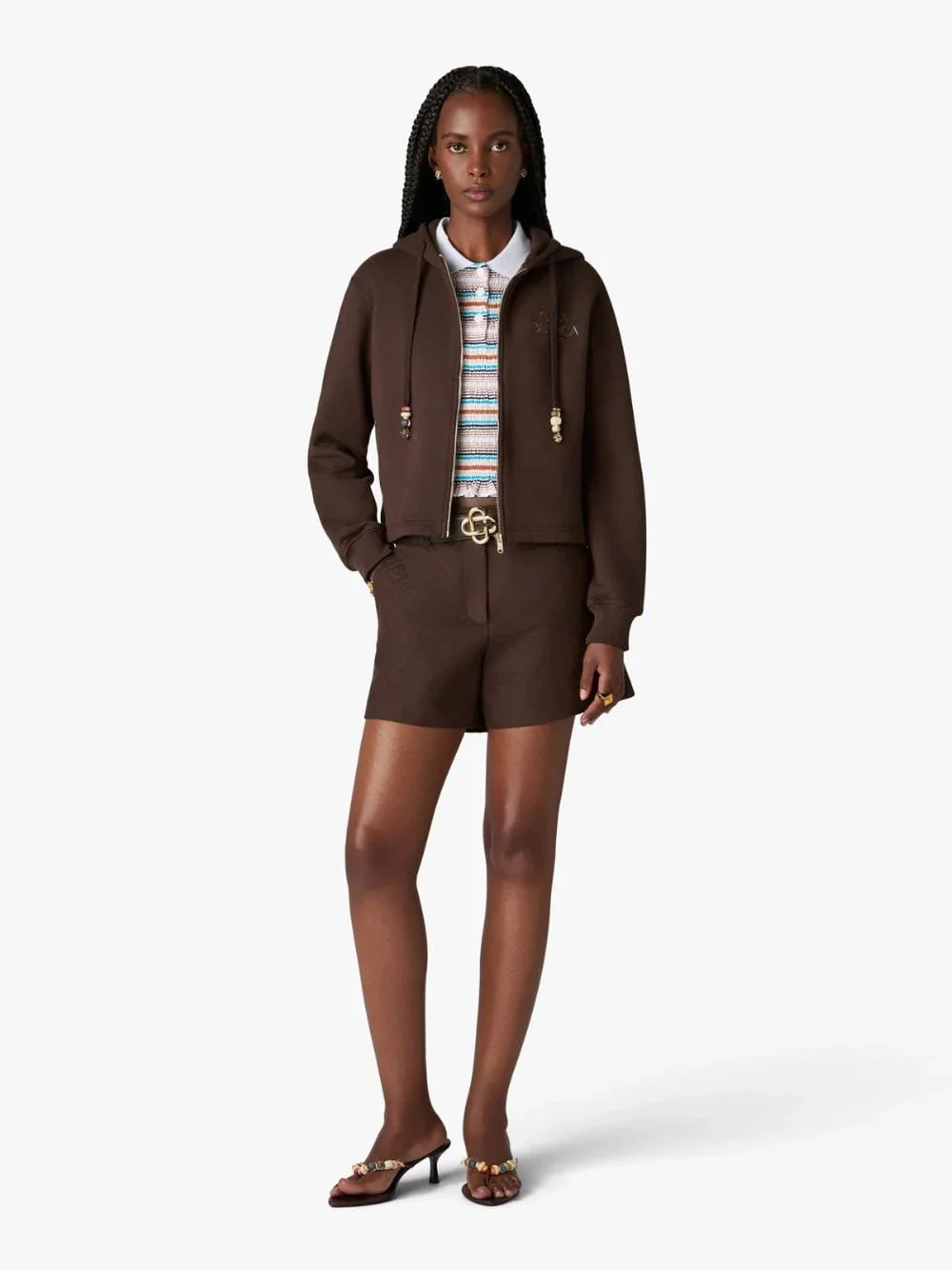 Dark Brown Cropped Hooded Sweatshirt - Image 2