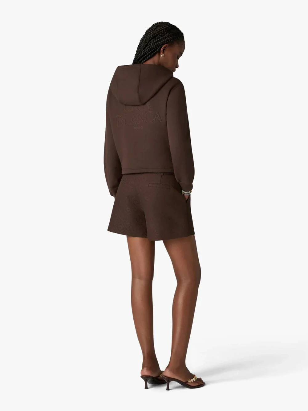 Dark Brown Cropped Hooded Sweatshirt - Image 4