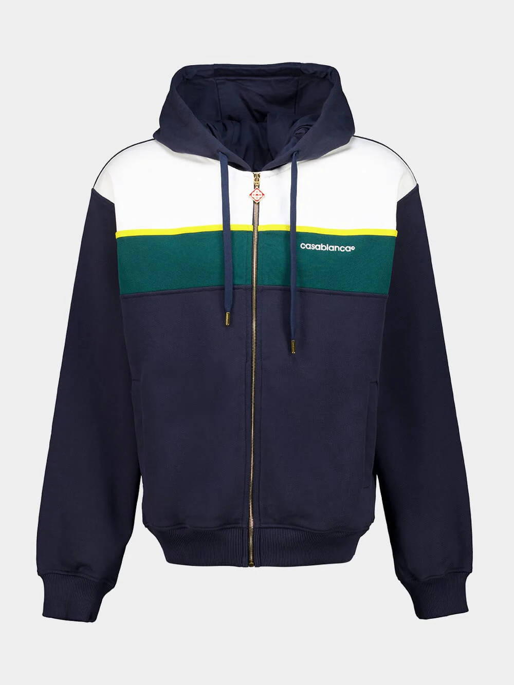 Navy Blue and Green Panelled Hooded Sweatshirt