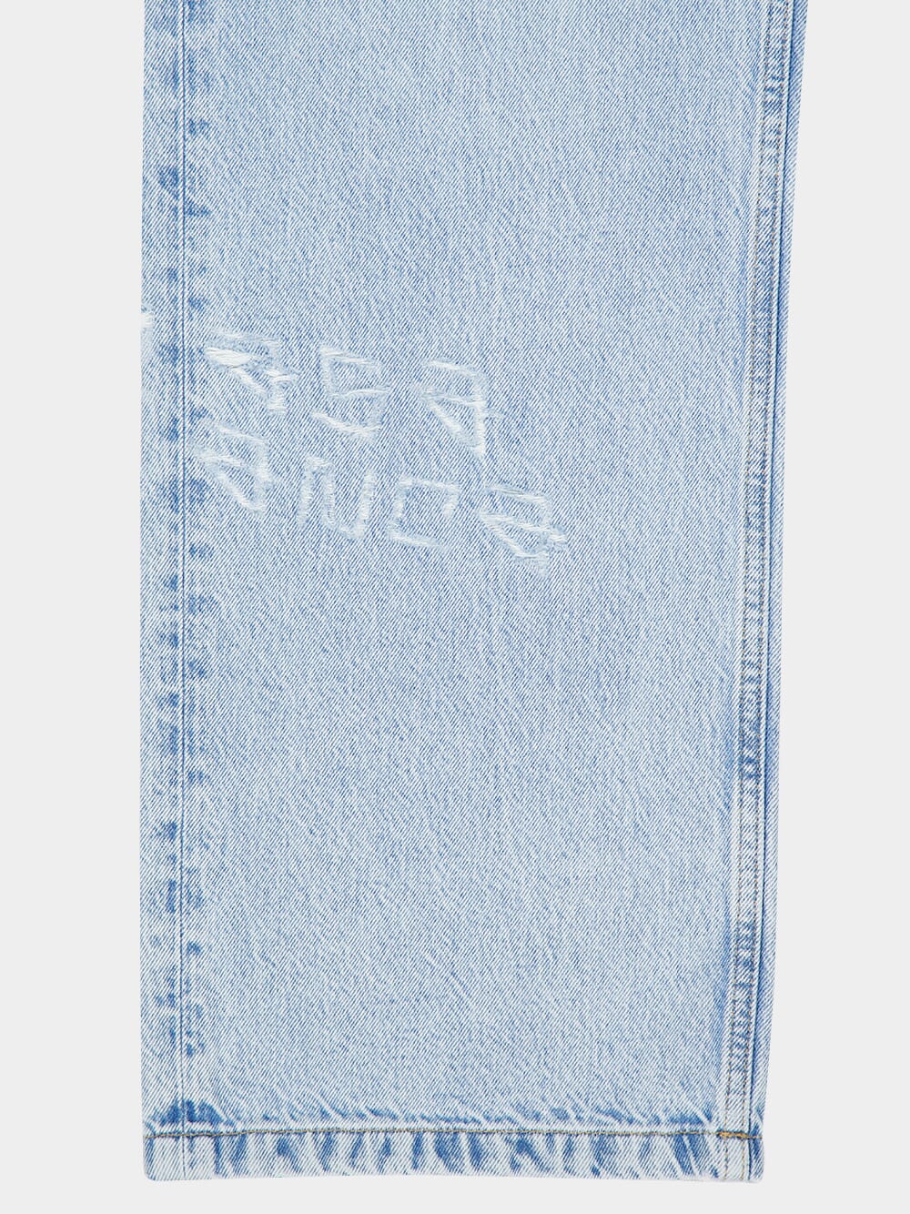 Light Wash Blue Graffiti Distressed Denim Jeans - Image 12