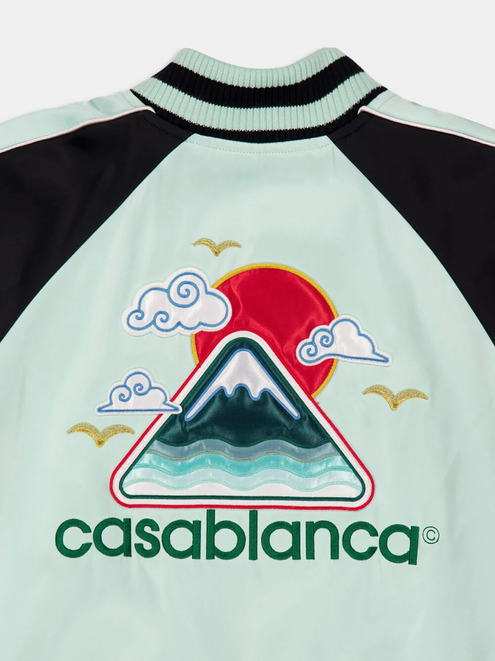 Mint Embroidered Satin Bomber Jacket - Image 5